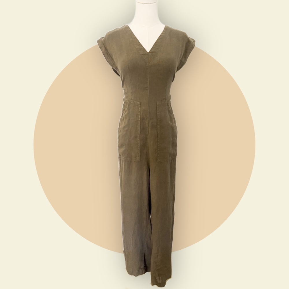 Prairie Underground Double Wrap Linen Utility Pocket Jumpsuit